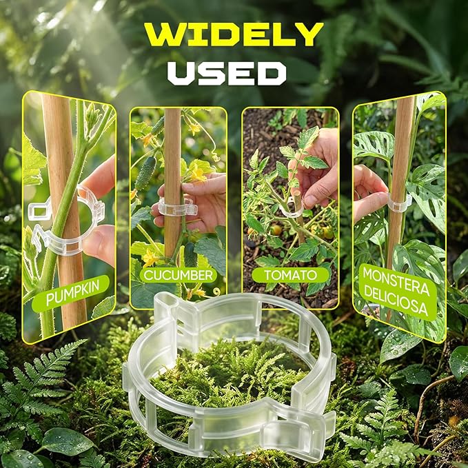 100pcs Secured Plant Clips, Plastic Trellis Garden Support Clips for Climbing, Outdoor Clips for Support Grape Tomato Vine Vegetables Plants, Reusable Clips to Grow Upright Makes Plants Healthier