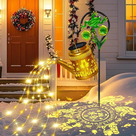 Christma Gifts Solar Lanterns Outdoor Garden Decor, Mothers Day Gifts for Women Mom Grandma Birthday, Large Frog Hanging Watering Can with Shepherd Hook, Waterproof Garden Lights for Outdoor Yard