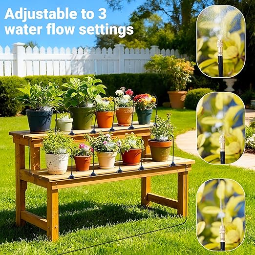 360° Adjustable Drip Irrigation System - 1/4" Tubing, 50FT Garden Watering Atomizing System with 15 Nozzles, Greenhouse Accessories for Yard, Lawn, Plants, Garden