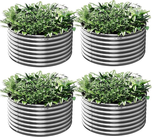 4 Pack 2FT Length Round Galvanized Raised Garden Bed Outdoor,Metal Garden Bed for Vegetables,Steel Raised Beds for Gardening,Above Ground Garden Box for Flower