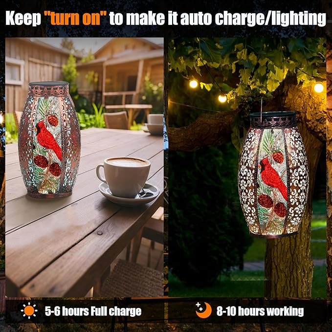 Cardinal Gifts for Women,Solar Outdoor Christmas Decor Lantern Garden Decor Lights Patio Decorations Sympathy Gifts for Loss of Mom/Dad/Loved One-Memorial Lantern