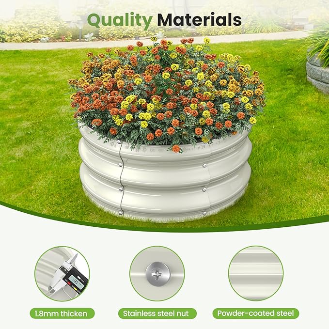 Galvanized Raised Garden Bed, 2pcs 2x2x1 FT Round Planter Box for Outdoor, Raised Beds for Gardening Vegetables Flower Herb(Pearl White & Sage Green)