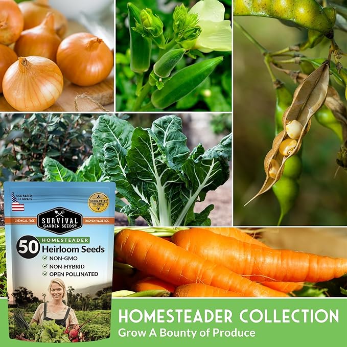 Homesteader Seed Vault - 50 Packs of Non-GMO Heirloom Vegetable, Fruit, Herb Seeds for Planting a Victory Garden - Grow Survival Food for Storage, Emergency Preparedness - Survival Garden Seeds