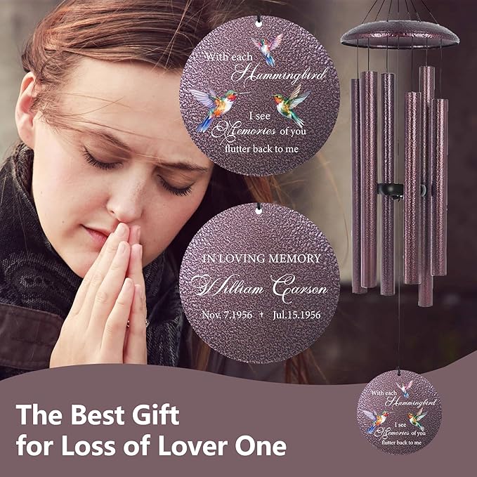 ASTARIN Personalized Memorial Wind Chime for Loss of Loved One 30/36/42 inch, Sympathy Deep Tone Wind Chimes for Mom Dad/Mother Father, Remembrance Gifts for Grief Condolence Funeral, Bereavement 46