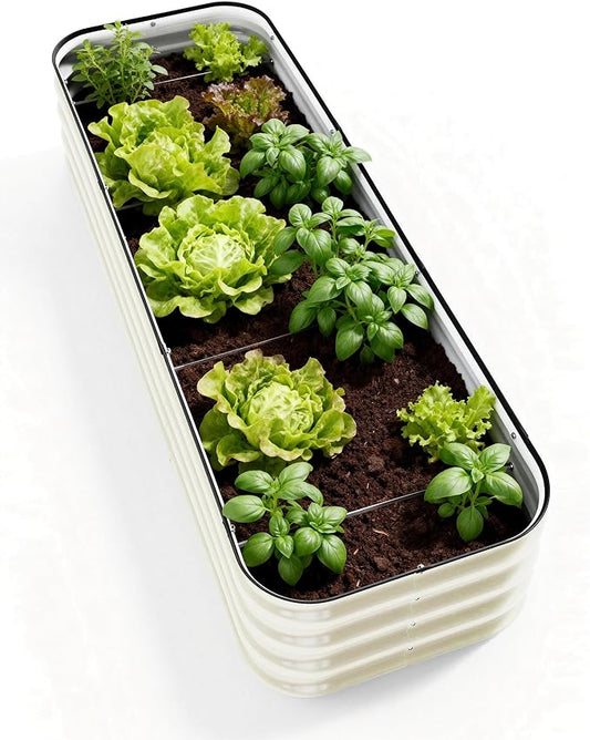 DaisyVibe Raised Garden Bed Kit, Planter Raised Garden Boxes Outdoor, Oval Large Metal Raised Garden Beds for Vegetables Flowers (White, 8ftx2ftx1ft)