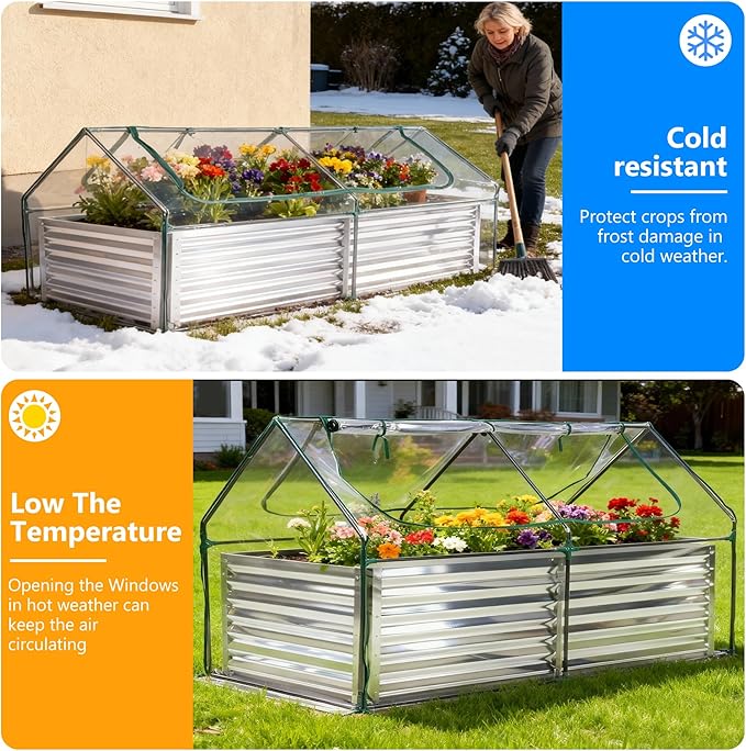 Smug Outdoor Raised Garden Bed with Transparent Waterproof Cover for Growing Vegetables, Cold-Resistant Planter Box Kit with Large Screen Windows for Herbs & Flowers, 6x3x2ft