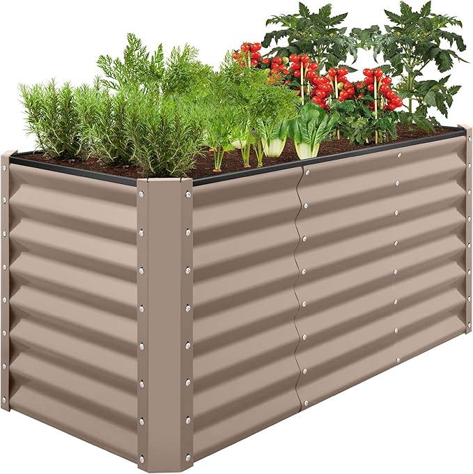 Best Choice Products 4x2x2ft Outdoor Metal Raised Garden Bed, Deep Root Planter Box for Vegetables, Flowers, Herbs w/ 119 Gallon Capacity - Taupe