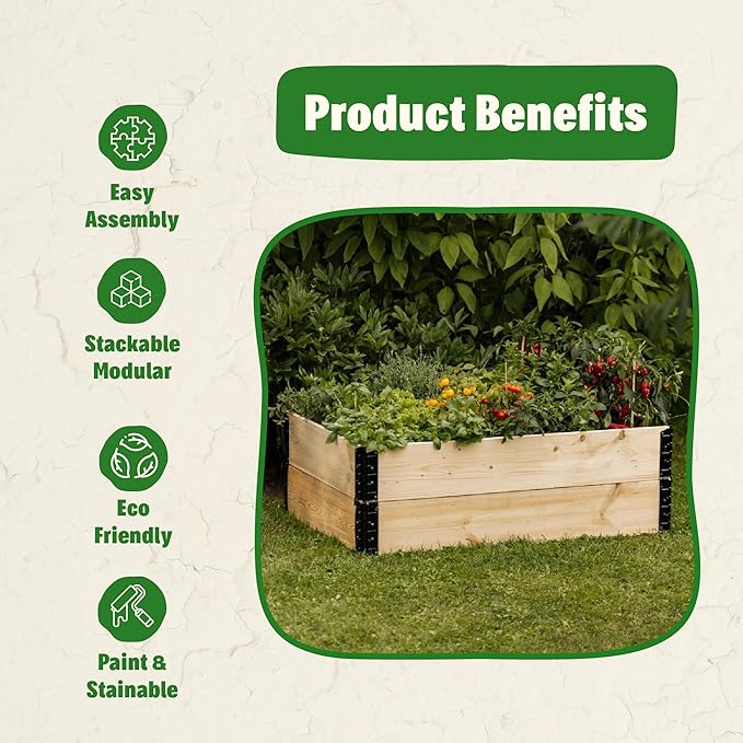 Epic Gardening Raised Garden Bed 47 x 31 x 8 Inch Nordic Softwood Planter Box with Powder Coated Hinges Elevated Garden Bed for Vegetables Herbs Flowers Easy Assembly Outdoor Gardening Kit