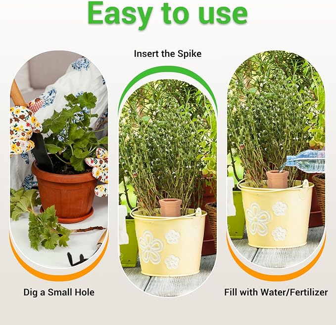 Terracotta Watering Spikes Set -Self Watering Planter Insert with 4 Pcs Automatic Plant Watering System for Indoor Potted Plants, Outdoor Garden, Vacation Plant Care Accessories