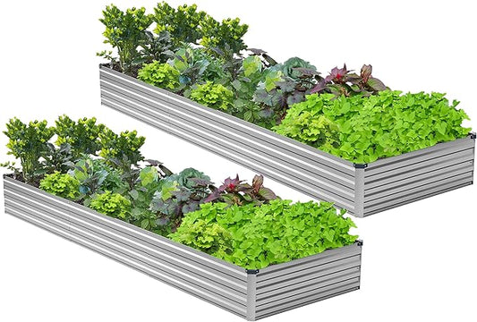 2PCS 12x3x1ft Galvanized Metal Raised Garden Bed Kit,Outdoor Planter Box Vegetables,Flowers,Herbs Durable Rust-Resistant Patio Gardening Beds,Silver