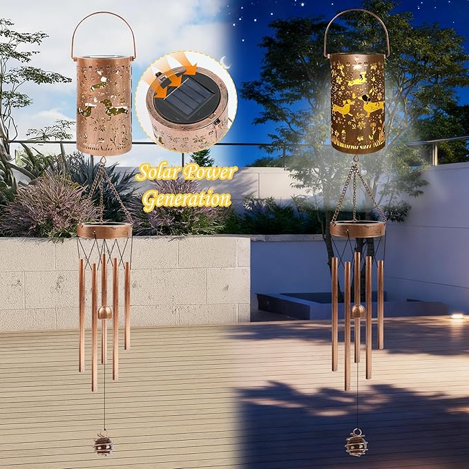 Dachshund Solar Wind Chimes for Outside, Dachshund Wiener Dog Gifts Solar Lantern Wind Chimes, Garden Decorative Hanging Lights for Patio Porch Yard Lawn Decor