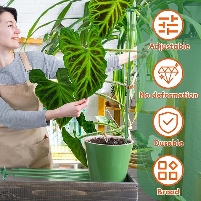 Extendable Plant Stakes,Adjustable Length from 17.9IN to 42.3IN Monstera Support Stakes with Clips,Sturdy Plant Stakes for Indoor Outdoor,Garden Sticks for Tomato,Orchid,Climbing Plants- 3Pack