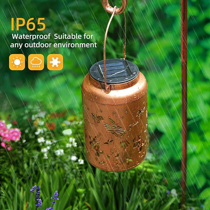 Solar Lanterns Outdoor Waterproof Hummingbird Hanging Solar Lights,Hollowed Metal Lantern Light Decorative for Garden,Patio,Yard,Lawn,Front,Porch Decor Gifts for Women Men Mom 2pack