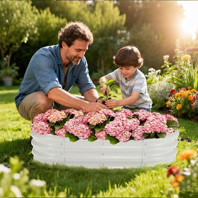 4×2×1 Ft Galvanized Steel Raised Garden Bed, Outdoor Metal Planter Boxes for Vegetables, Flowers & Herbs, Above-Ground Gardening Beds White
