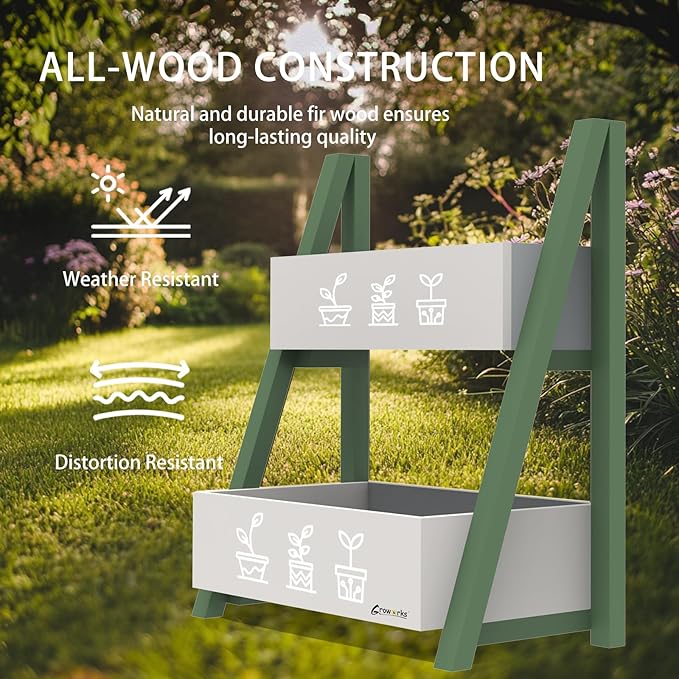 Raised Garden Bed Outdoor, Cedar Wooden Kids Planter Boxes, 24”L x 11.5”W x26.5”H Raised Planter Box with Legs for Backyard, Patio, Balcony with Bed Liner (Green)