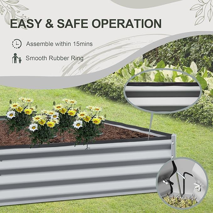 Domi Galvanized Raised Garden Bed, 8x4x1Ft Thickening Metal Planter Box for Vegetables Bottomless for Backyard Outdoor, 1" Deep w/ 228 Gallon Capacity - Silvery