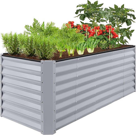 Best Choice Products 8x2x2ft Raised Outdoor Metal Garden Bed, Rectangular Planter Box for Herbs, Flowers, and Deep Root Vegetables w/ 240 Gallon Capacity - Moonlight Gray