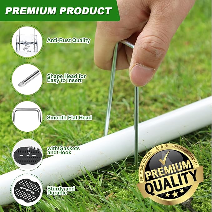 50 Pcs Landscape Staples Stakes+50 Gasket, 6 Inch Galvanized Garden Stakes, 11 Gauge U-Shaped Yard Stakes for Outdoor Decorations, Heavy Duty Ground Stakes for Landscape Securing Weed Barrier Fabric