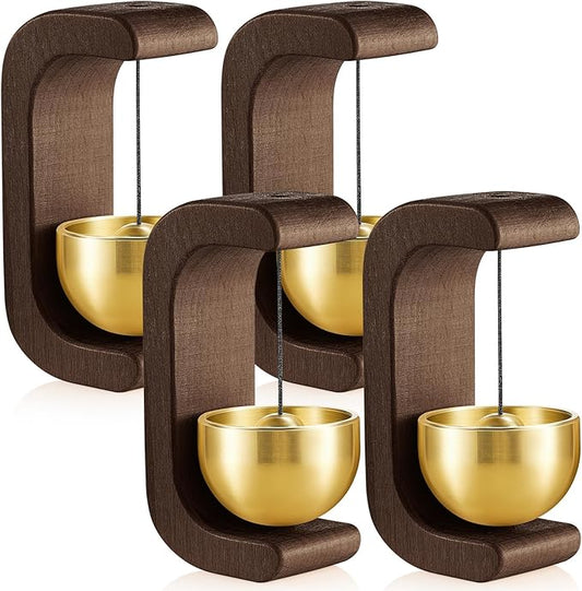 Zonon 4 Pcs Magnetic Wooden Wind Chime Doorbell Decoration Shopkeepers Bell for Door Opening C Shape for Housewarming Gift Refrigerator Room Garden Restaurant (Black Walnut)