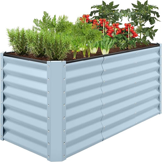 Best Choice Products 4x2x2ft Outdoor Metal Raised Garden Bed, Deep Root Planter Box for Vegetables, Flowers, Herbs w/ 119 Gallon Capacity - Mist Blue