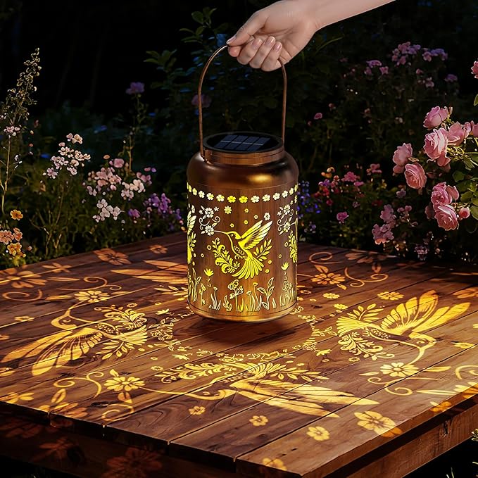 Christmas Present, Solar Lanterns Outdoor Waterproof, Garden Decor Gifts for Women Mom Grandma, Outdoor Hanging Lantern Solar Lights, Metal Decorative Light for Yard, Patio, Backyard, Porch, 1 Pack