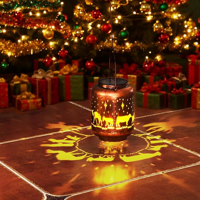 Homemory Christmaas Gifts for Women Mom Grandma, Solar Lanterns Christmas Nativity Scene Lights Outdoor Waterproof Garden Decor, LED Hanging Solar Lights for Yard, Patio, Porch