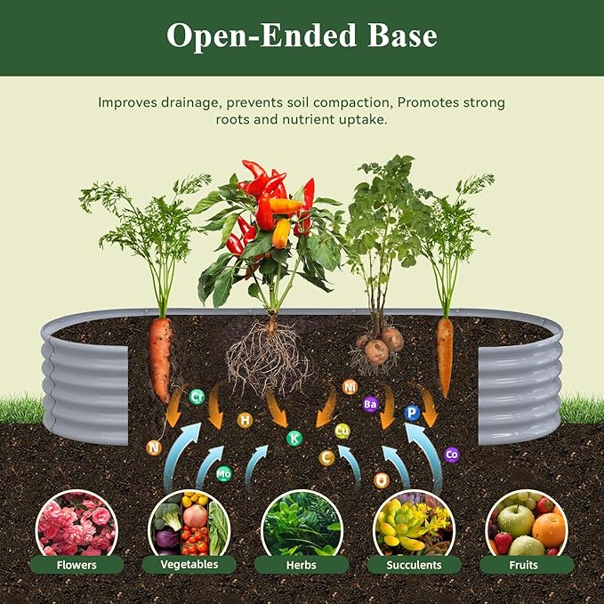 Galvanized Raised Garden Bed, 8x3x1.5ft Oval Rot-Resistant Metal Planter Box with Easy Tool-Free Assembly, 18-inch Deep Ergonomic Large Outdoor Gardening Bed for Plants Vegetables, Flowers, Herb(Gray)