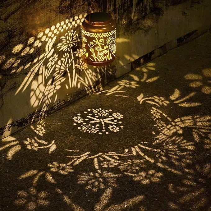 Dragonfly Gift Solar Lanterns Outdoor Waterproof - Dragonfly Garden Decor Hanging Solar Lantern Metal Decorations for Patio Yard Lawn Porch Pathway, Christmas Decor Birthday Gift for Women Mom Grandma