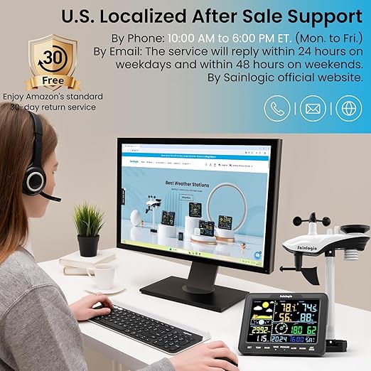 Sainlogic Home Weather Station with Weather Stations Wireless Indoor Outdoor and Rain Gauge Outdoor for Temperature,Humidity,Pressure,Moon Phase,Alarm Clock,Forecast for Bedroom,Black(No WiFi)