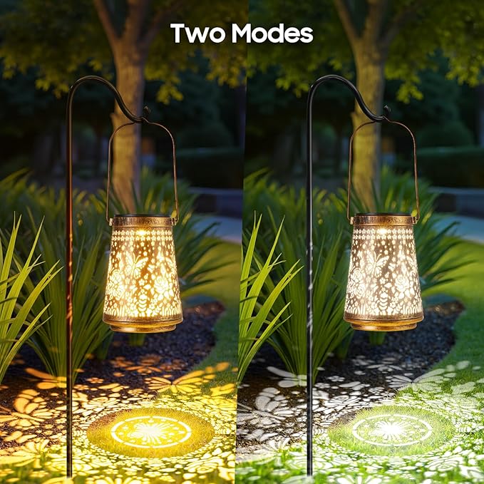 2 Pack Solar Lanterns Outdoor Waterproof Birthday Gifts for Women Mom Grandma, Hollowed-Out Metal Butterfly Hanging Solar Lantern Lights Outdoor Decor, 2 Modes Lights Decor for Yard, Patio