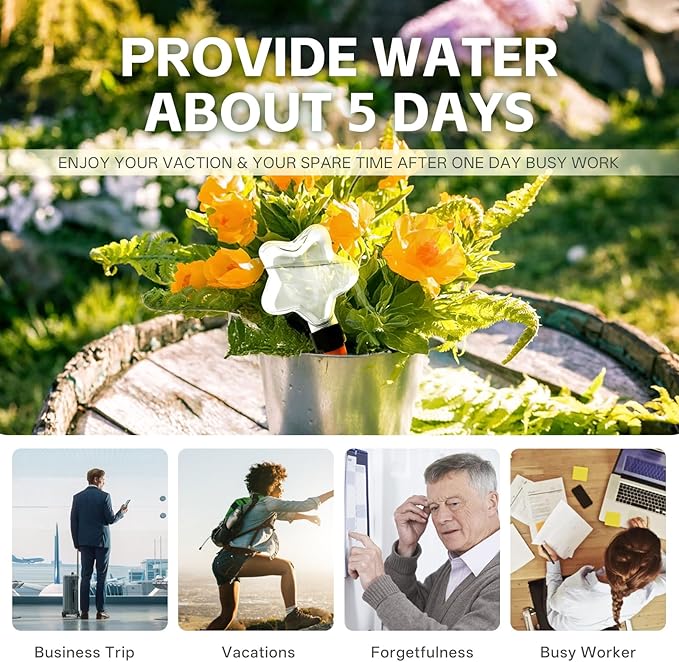 6 Pack (6.76 oz) Self-Watering Globes for Indoor & Outdoor Plants Automatic Watering Planter Insert Star Shaped