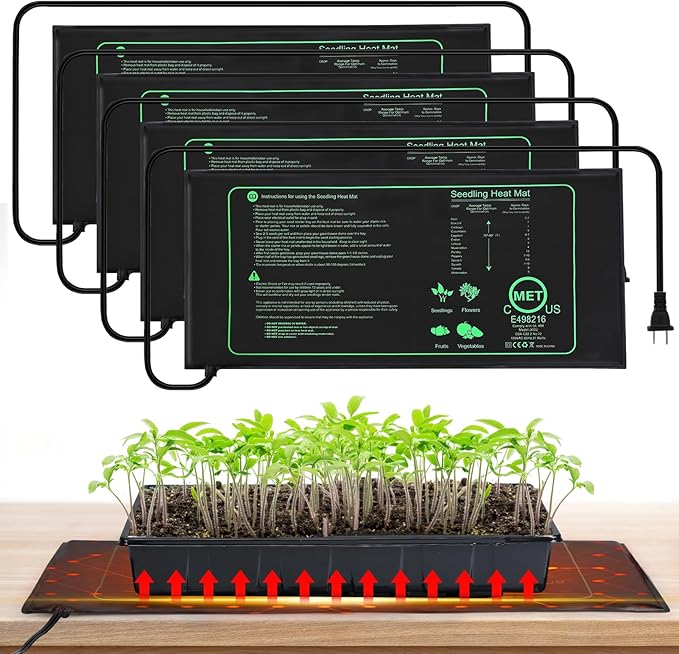 4 PCS Durable Seedling Heat Mat for Plants - 10'' x 20.5'' Bulk Seed Starting Heating Mat for Indoor Grarden Greenhouse, Waterproof Warm Hydroponic Seed Mat for Plant Germination Growth