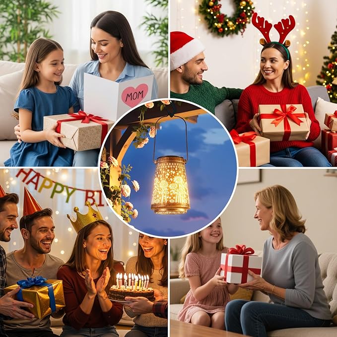 4 Pack Solar Lanterns Outdoor Waterproof Birthday Gifts for Women Mom Grandma, Hollowed-Out Metal Sunflower Hanging Solar Lantern Lights Outdoor Decor, 2 Modes Lights Decor for Yard, Patio