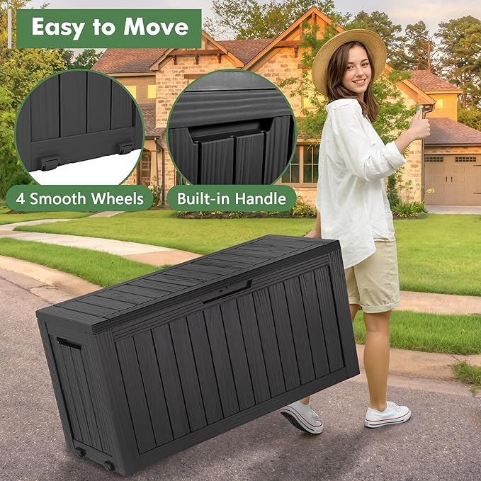 NBYSGO Outdoor Storage Box, Resin Deck Boxes Indoor and outdoor, Waterproof Storage Box Lockable Lid (Black, 80 Gallon)