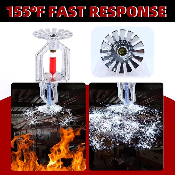 2 Pcs Fire Sprinkler Head - Copper Chrome, 1/2” NPT 155℉(68°C) Pendent Type Spray, K80 Fast Response Automatic Fire Sprinkler System for Residential, Factory, Mall, Warehouse Building