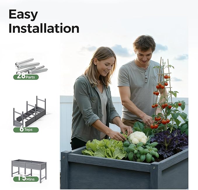TT Nature HDPE Raised Garden Bed with Legs, Outdoor Elevated Planter Box for Vegetables, Herbs & Flowers, Weather-Resistant Raised Garden Beds for Patio, Balcony & Backyard Gardening