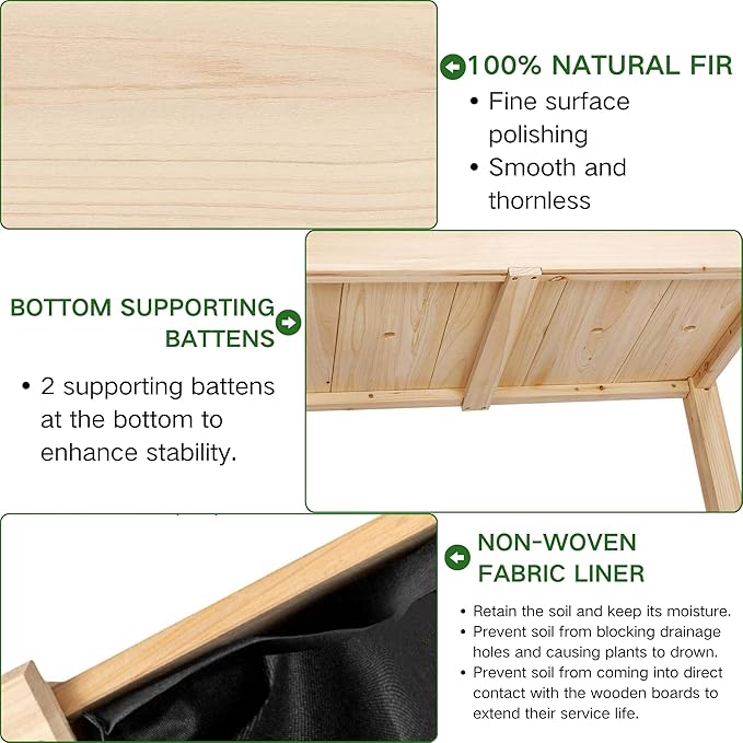 48x24x30in Raised Garden Bed,Wooden Raised Garden Beds Outdoor,Elevated Reinforced Planter Box with Legs for Backyard/Patio/Gardener with Bed Liner,210lb Capacity - Natural