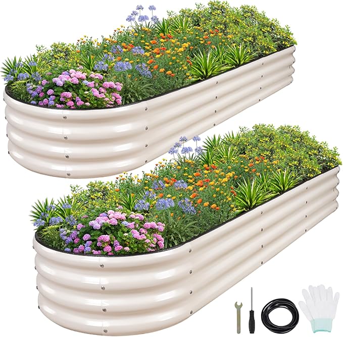 1MORE Galvanized Raised Garden Bed- Planter Garden Boxes Outdoor, Raised Beds for Gardening,Metal Garden Bed Kit for Vegetables Flower, Planter Raised Beds.8x2x1ft White-2pcs