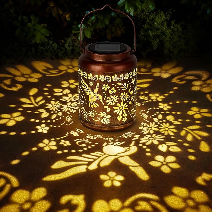 Hummingbird Gift Solar Lanterns Outdoor Waterproof - Metal Hanging Hummingbird Solar Lights Graden Decor for Patio Yard Lawn Backyard Porch Pathway, Christmas Decor Birthday Gift for Women Mom Grandma