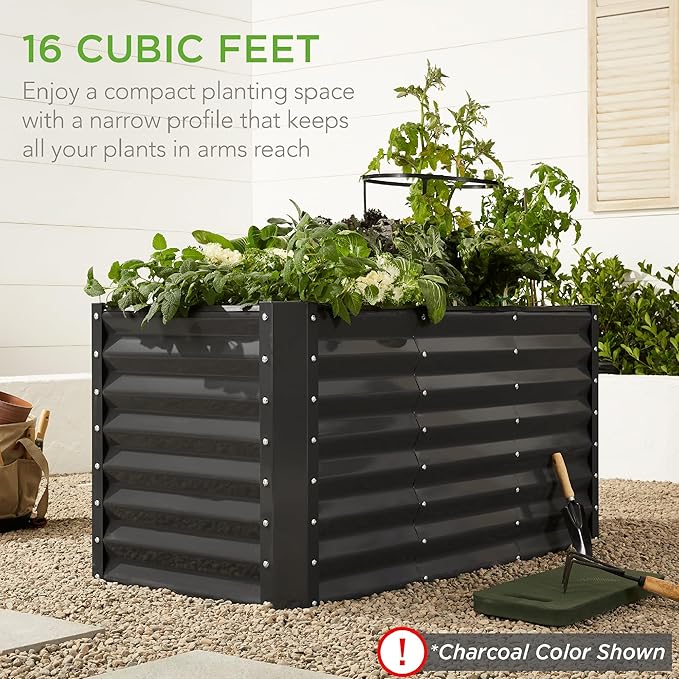 Best Choice Products 4x2x2ft Outdoor Metal Raised Garden Bed, Deep Root Planter Box for Vegetables, Flowers, Herbs w/ 119 Gallon Capacity - Dark Green