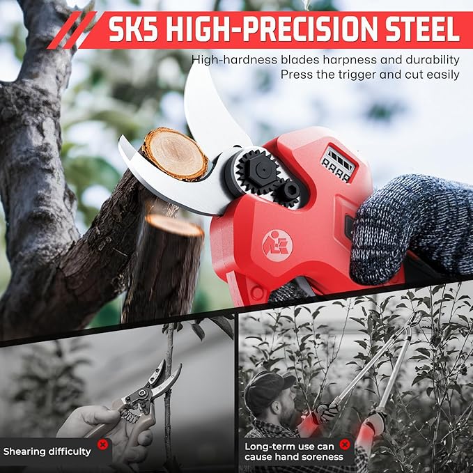 uoeos Electric Pruning Shears for Gardening,Garden Shears Cutter 0.5 Second Shear Speed 0.8-1.4"Cutting Diameter Brushless Trimming Branch,Pruning Shears with 6000 Cuts of 2 Rechargeable Battery