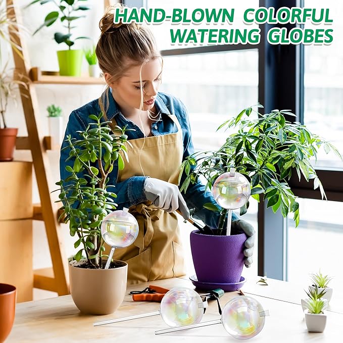 17 oz Up 2 Weeks Large Plant Watering Globes, Self Watering Planter Insert Iridescent Rainbow Self Watering Globes, Vacation Plant Watering Devices-Watering Bulbs for Indoor Outdoor (Large 4-Pack)