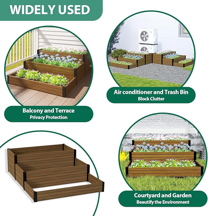 Elevated Wooden Raised Garden Planter - 3-Tier Outdoor Flower & Vegetable Box for Patio, Backyard, or Garden - Durable, Weather-Resistant Design - 47.2" x 21.7" x 18.1" (Brown)