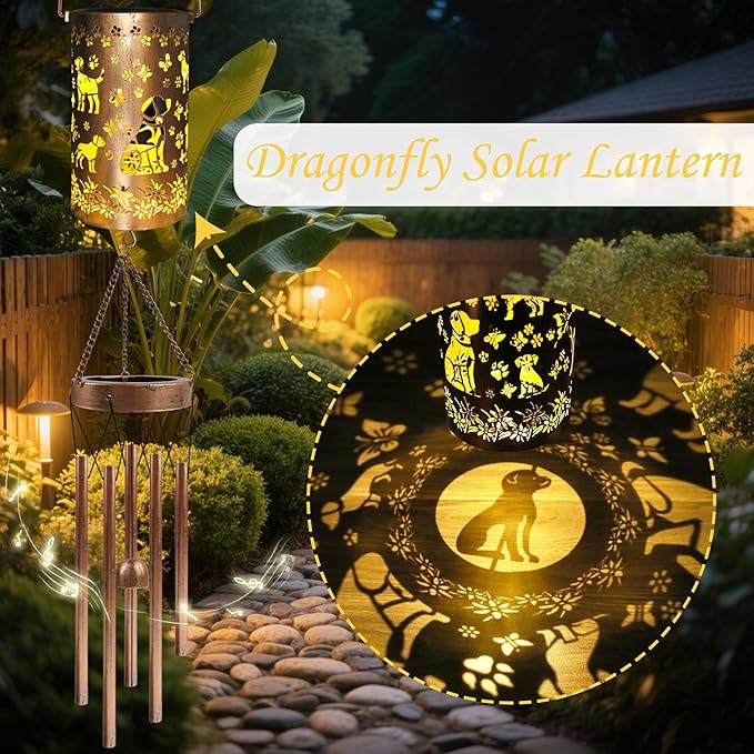 Labrador Solar Wind Chimes for Outside, Labrador Retriever Gifts Solar Lantern Wind Chimes, Garden Decorative Hanging Lights for Patio Porch Yard Lawn Decor