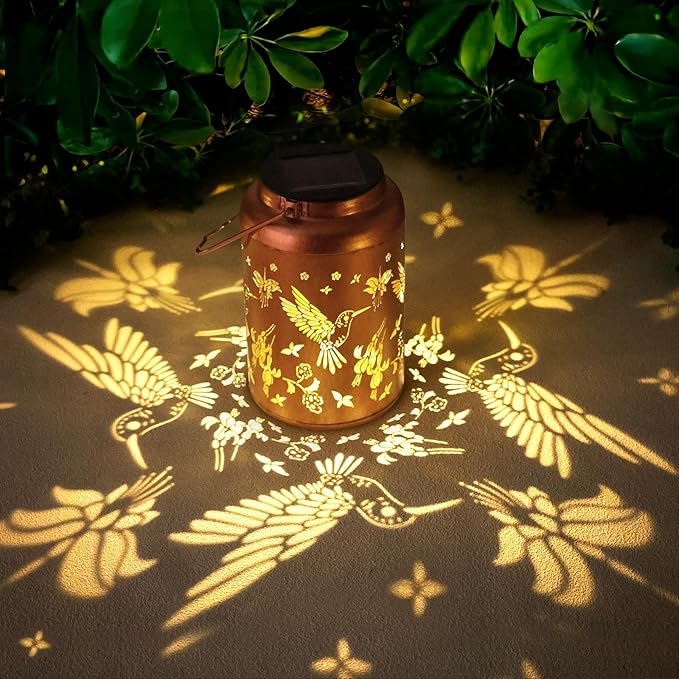 Hummingbird Solar Lanterns Outdoor Waterproof Hanging Solar Lights Metal Decor Lantern LED Light Christmas Decorative for Garden,Patio,Yard,Lawn,Backyard,Front,Porch Christmas Gifts for Women Men