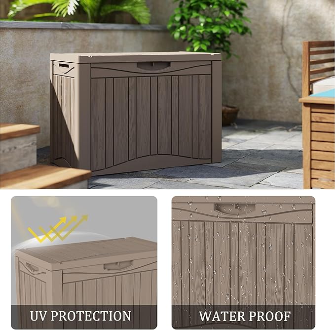 45GAL Deck Box -Grey,Lockable Patio Outdoor Storage Box for Furniture,Waterproof,Outdoor Cushions