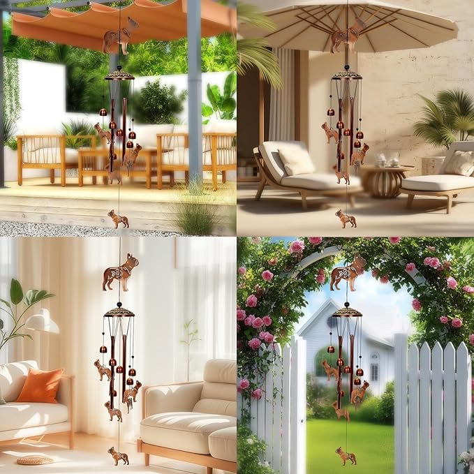 ArtCredit Copper Tone Animal Wind Chimes for Outdoors/Indoors - Dog Designs - Garden, Patio, Yard, Home Decor, for Women, Men, Mom, Birthday, Memorial, Housewarming (Dog)