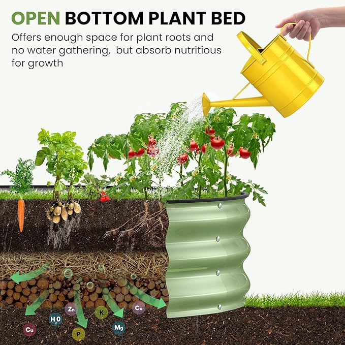 Galvanized Raised Garden Bed, 2pcs 2x2x1 FT Round Planter Box for Outdoor, Raised Beds for Gardening Vegetables Flower Herb(Pearl White & Sage Green)