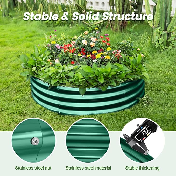 Land Guard 2×2×1ft Galvanized Raised Garden Bed Kit, Round Galvanized Planter Raised Garden Boxes Outdoor, Large Metal Raised Garden Beds for Vegetables, Green