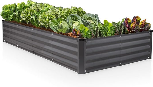 Plant & Plot Galvanized Raised Garden Beds Outdoor // 8×4×1 ft Planter Raised Beds for Gardening, Vegetables, Flowers // Large Metal Garden Box // Patented Tool-Free Design (Dark Gray)